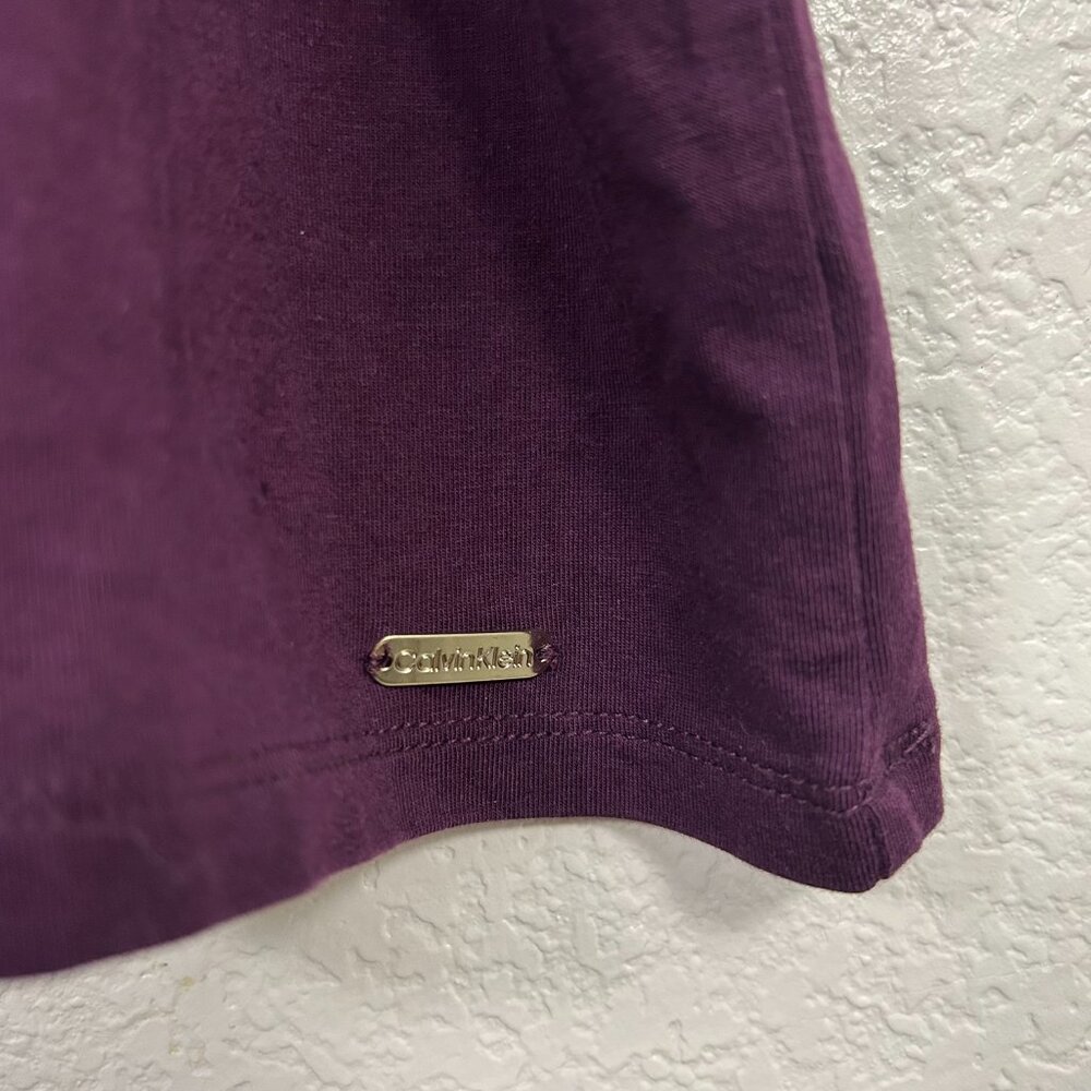Calvin Klein Studded Rhinestone Logo Short Sleeve Shirt Eggplant Modal Blend - Picture 4 of 5